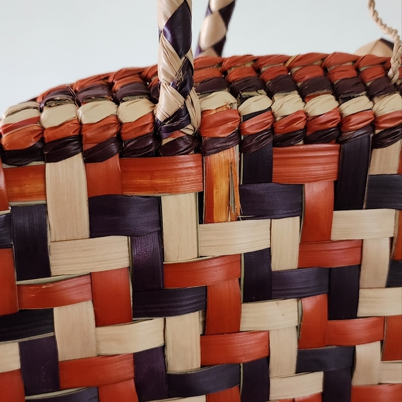 Handwoven Basket Handbag Orange Purple Cream - Picture 7 of 10